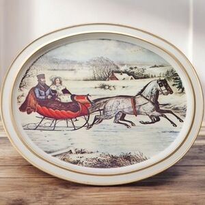Vintage Sunshine Biscuits Currier & Ives “The Road – Winter” Metal Serving Tray